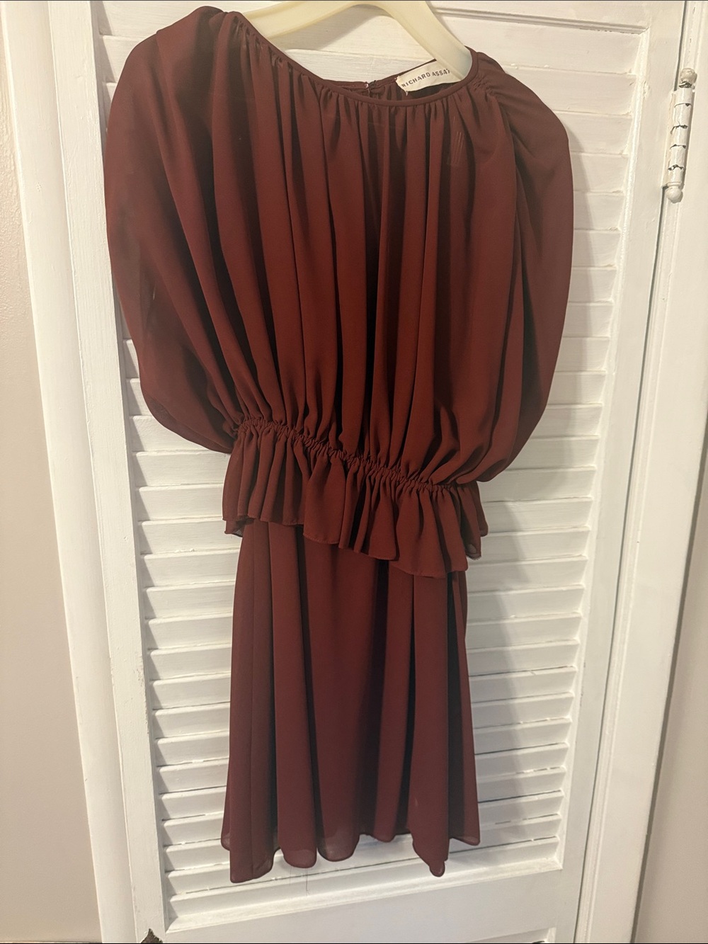 Smocked Waist Pleated Mini Dress in Burgundy